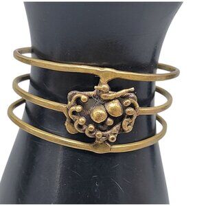 Brutalist Bird Cage Wide Open Cuff Bracelet Vintage 1970s Style Size 6 Gold Tone